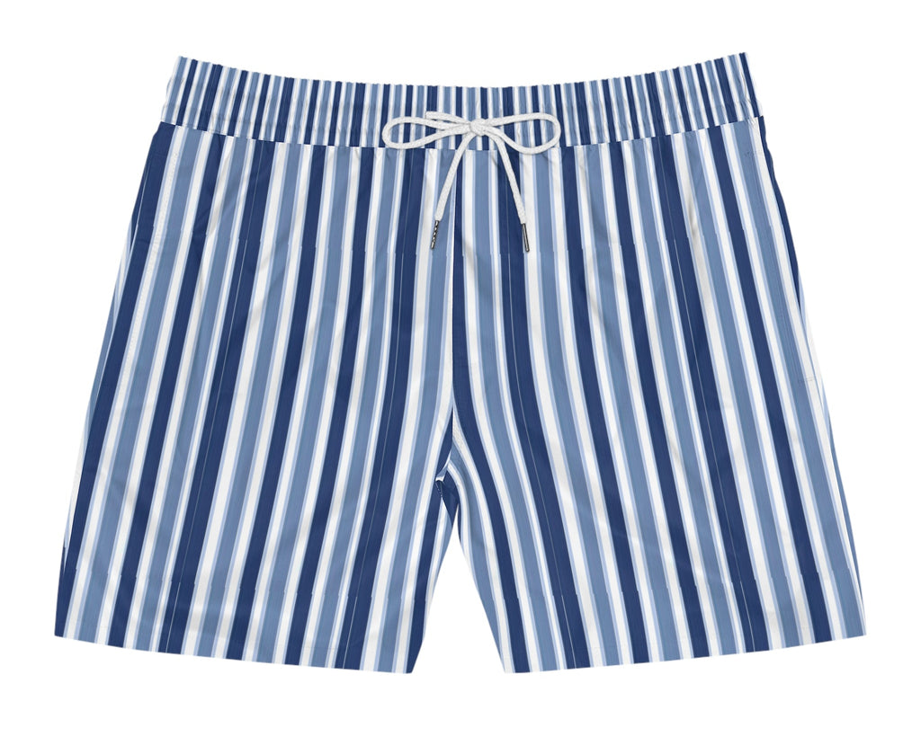 Men's Blue Vertical Stripe Swim Shorts