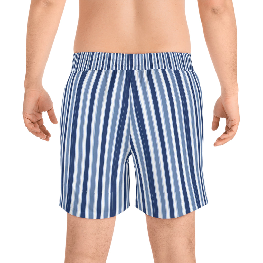 Men's Blue Vertical Stripe Swim Shorts