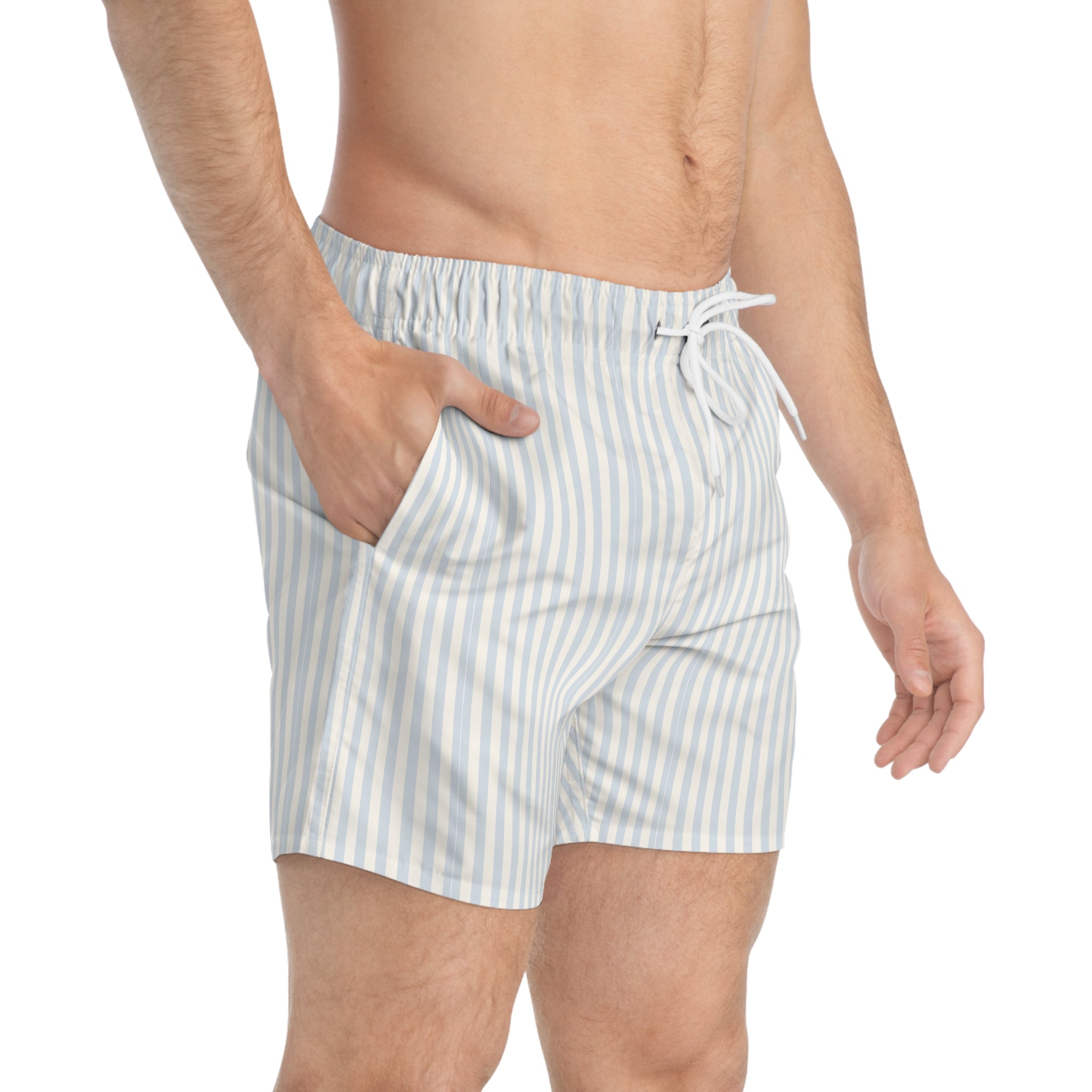 Light Blue Striped Swim Trunks