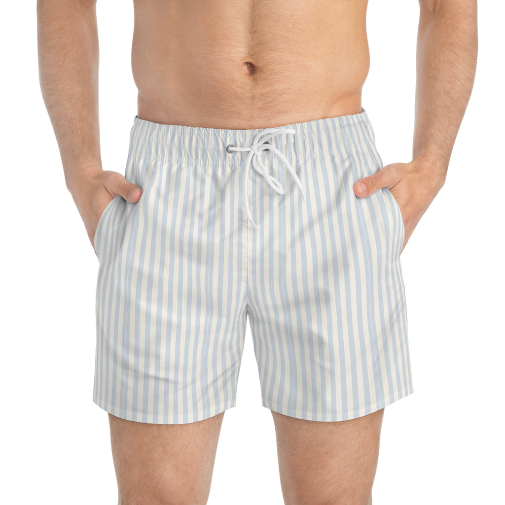 Light Blue Striped Swim Trunks